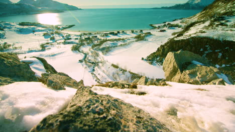 cinematic tracking tilt up shot of grotfjord, norway