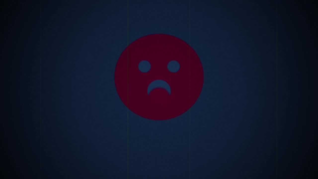 Icono animado de cara roja triste sobre fondo oscuro texturizado