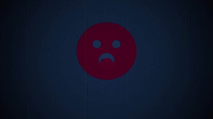 Animated Sad Red Face Icon on Dark Textured Background