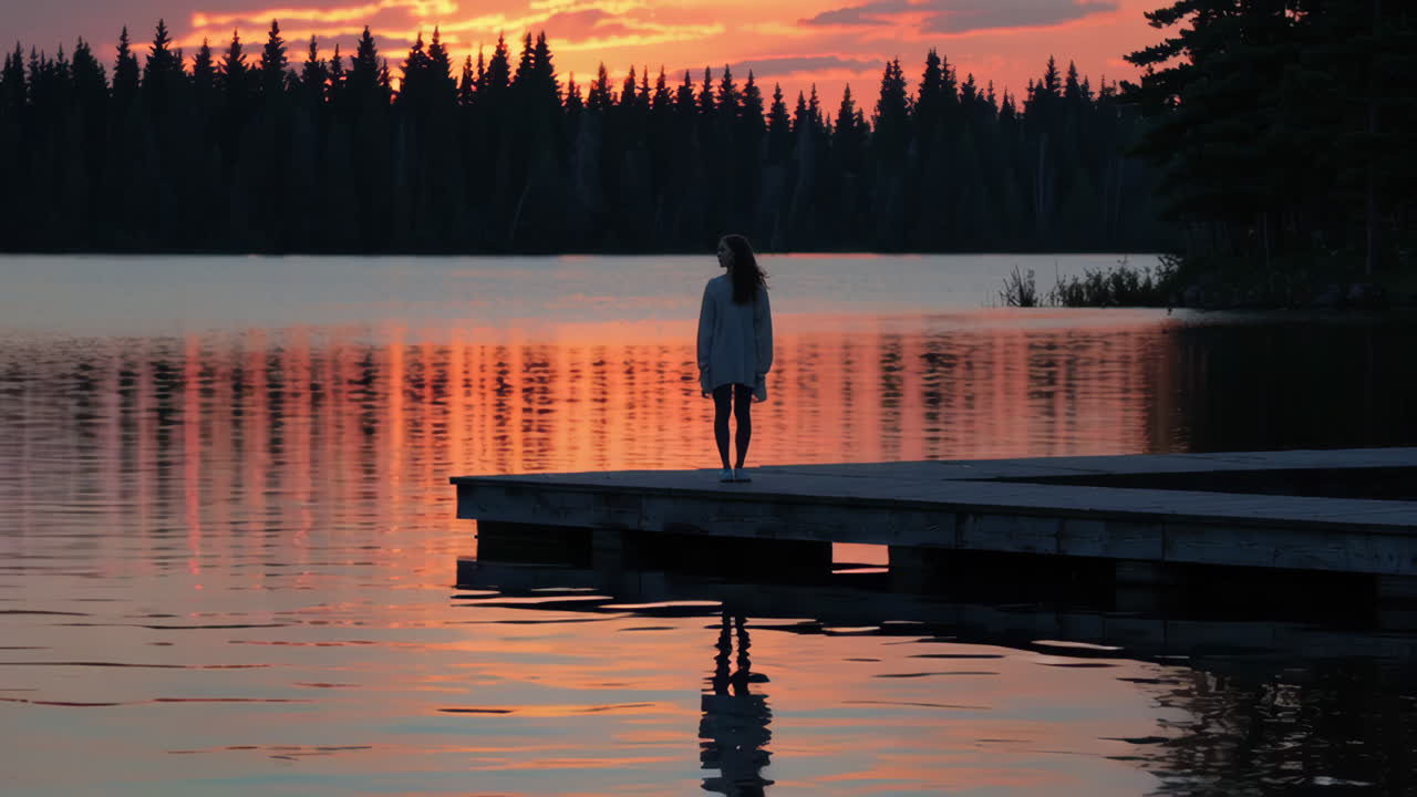 Woman on a dock at sunset