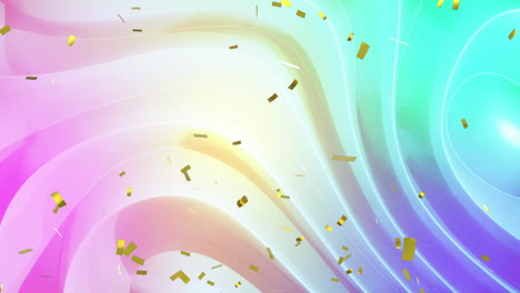 animation of confetti falling over gradient waving pink to blue background