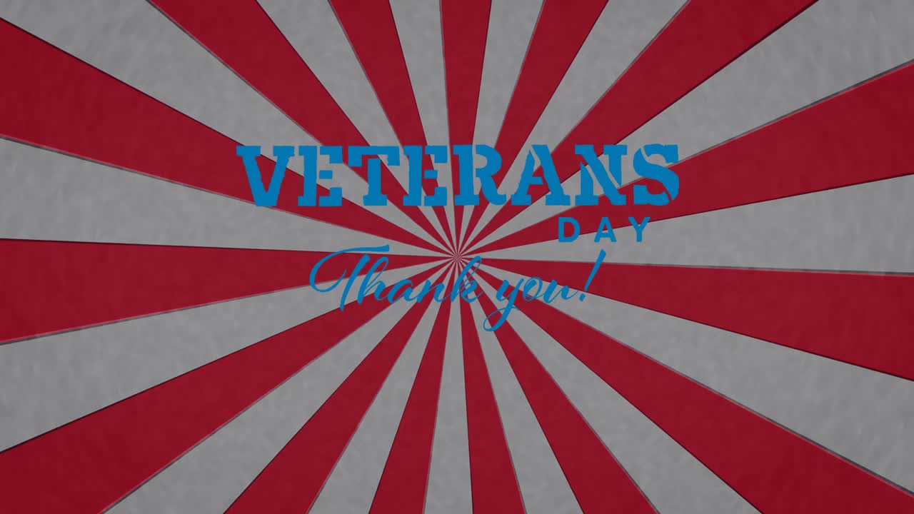 참전용사 날의 애니메이션  ⁇ 색 배경에 빨간 줄무 ⁇  위에 텍스트를 감사합니다
