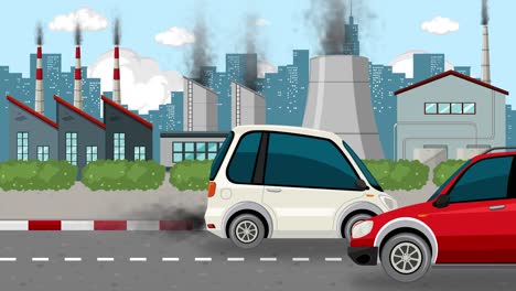 animated car accident in a city industrial backdrop