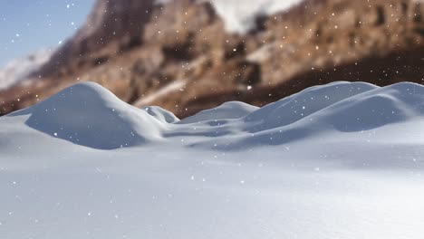 animation of snow falling over winter landscape with mountains background