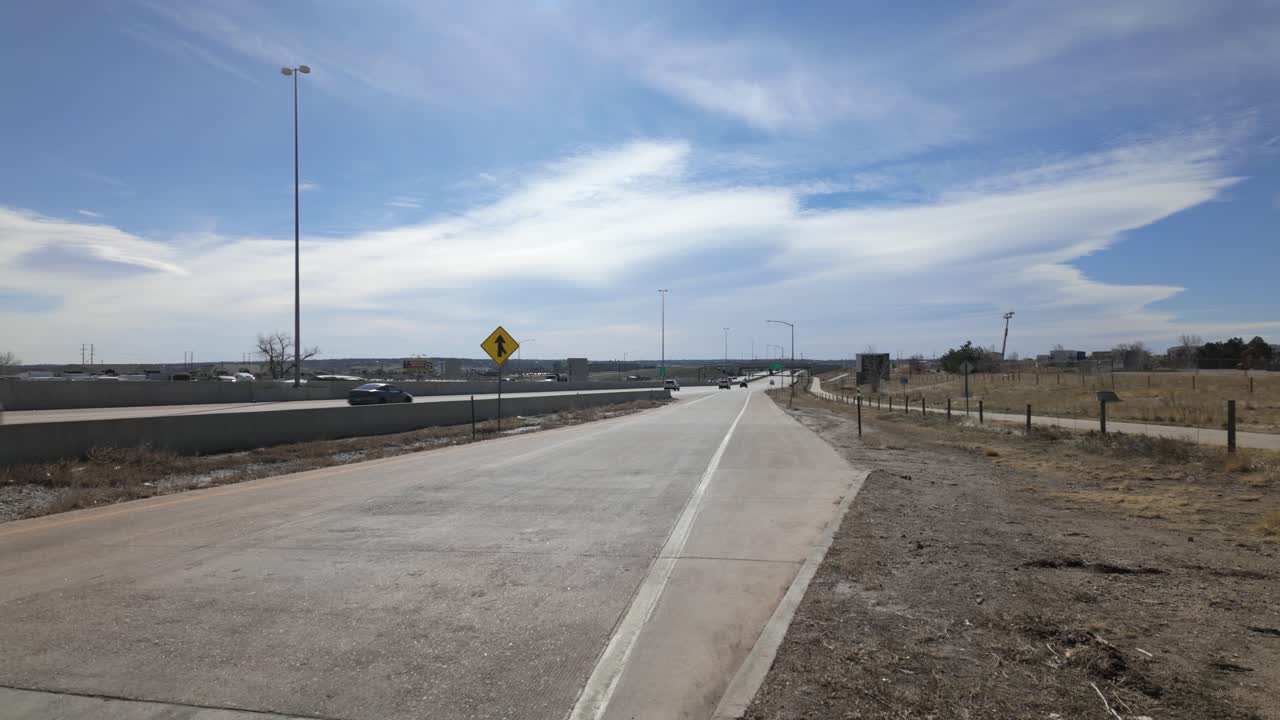 Paved Ramp Towards Highway In Colorado Route In Denver, United States. Wide Shot