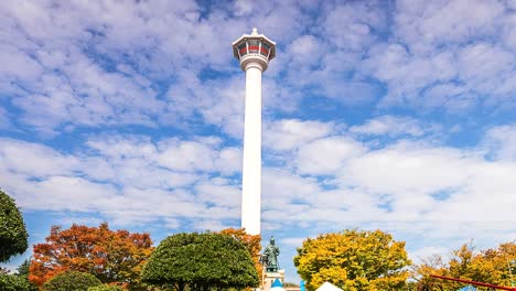 4k time lapse busan tower in autumn of south korea