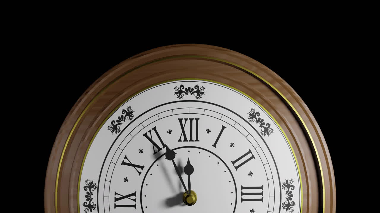 animación de reloj retro que muestra la medianoche sobre un fondo negro