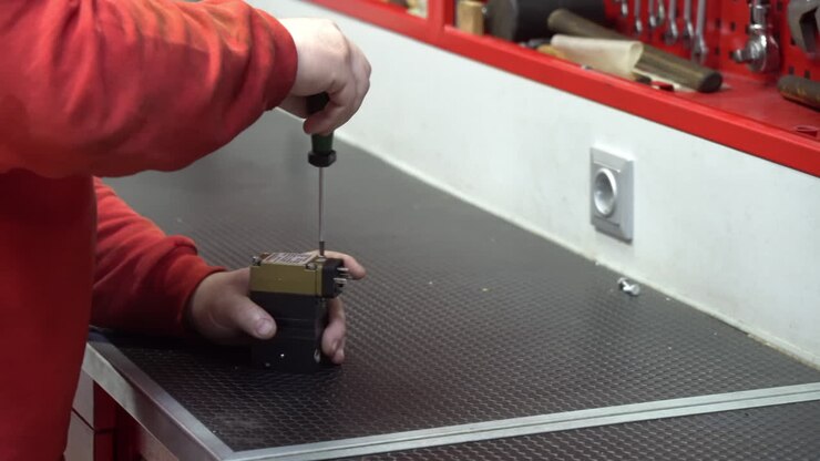 A technician at work fixes an object