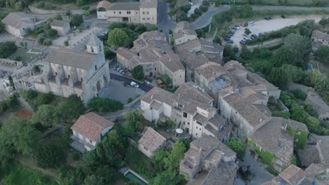 aerial drone luberon provence saignon france medieval town at sunrise