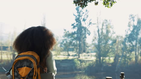 back, woman and hiking with nature
