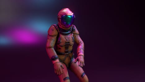 astronaut in futuristic space suit, dancing