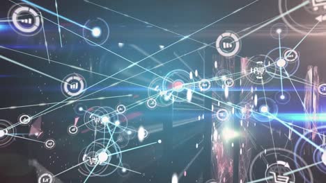 animation of network of connections over data processing on screens