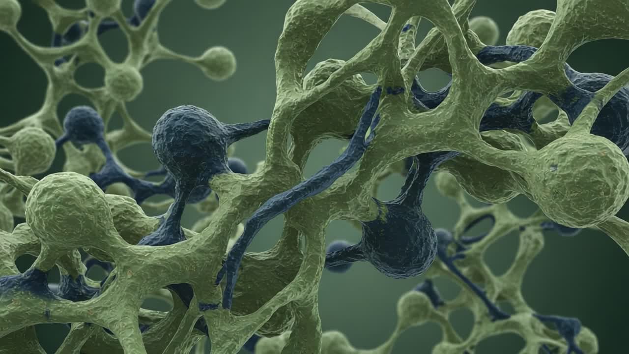 Microscopic View of Intricate Cellular Structures with High Detail, Showcasing the Complex Interactions and Textures of Biological Elements in a Unique Arrangement