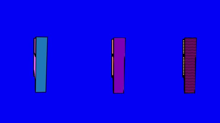 Abstract 3D Shapes and Icons on Blue Background