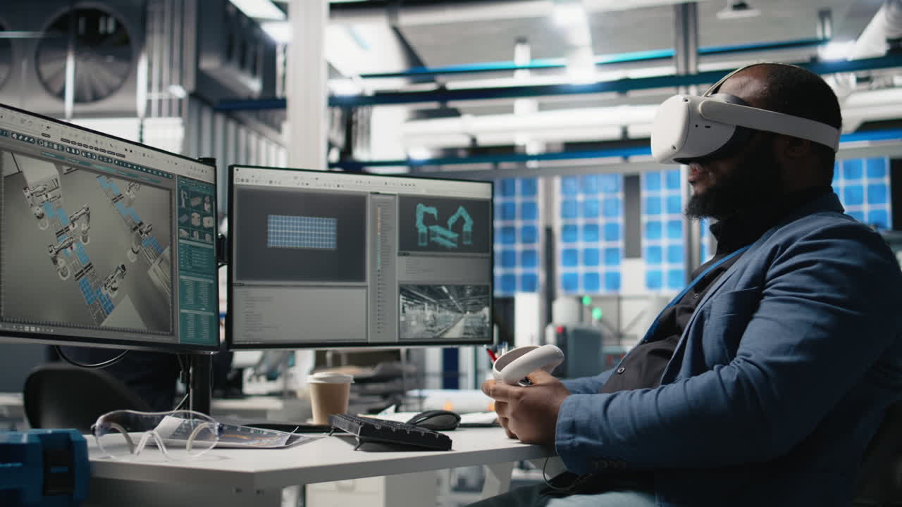 Engineer using VR technology for manufacturing design