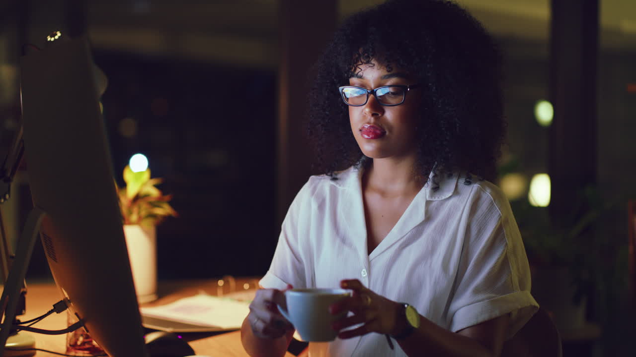 African businesswoman drinking coffee for energy