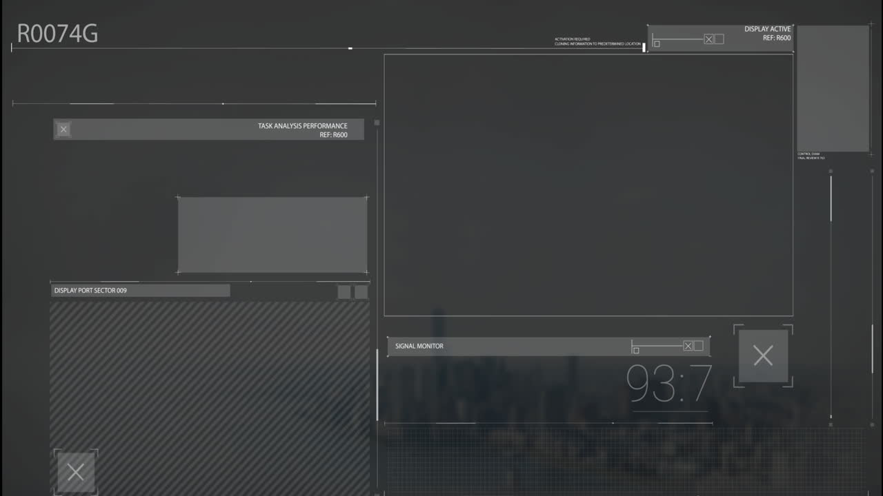 animación de líneas, cambios de números sobre interfaz abstracta sobre el paisaje urbano moderno