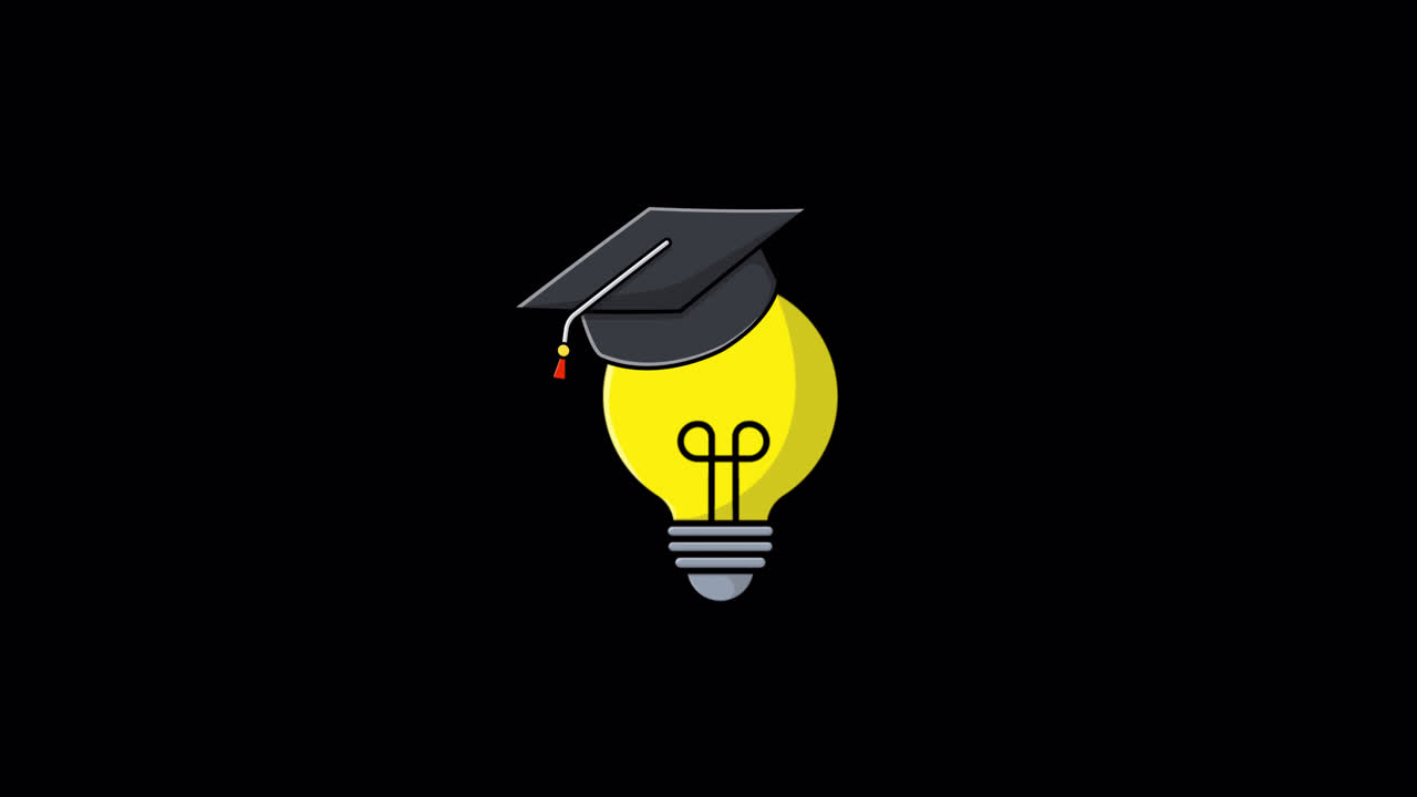 Animated Light Bulb with Graduation Cap for Education Concept