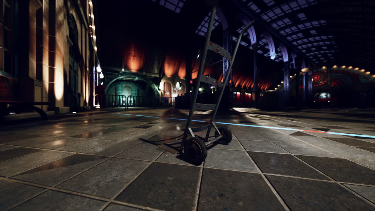 밤 에 빈 기차역 플랫폼