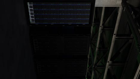 centro de datos con bastidores de servidores, internet y tecnología de telecomunicaciones de red, almacenamiento de grandes datos, representación 3d vertical
