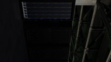 datacenter with server racks, internet and network telecommunication technology, big data storage, vertical 3d render