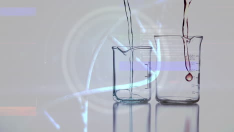 animación de la interferencia y la cadena de adn sobre vasos con líquido