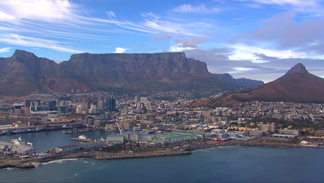 aerials of cape town with table mountain in the background