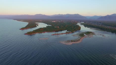 aerial photography. settlement on the shore of lake baikal. vydrino