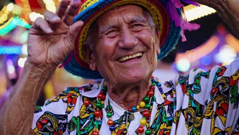 happy senior man at a festival