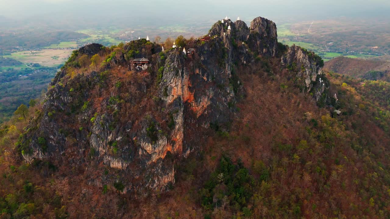 Lampang Thailand mountaintop pagodas of Wat Chaloem Phra Kiat aerial