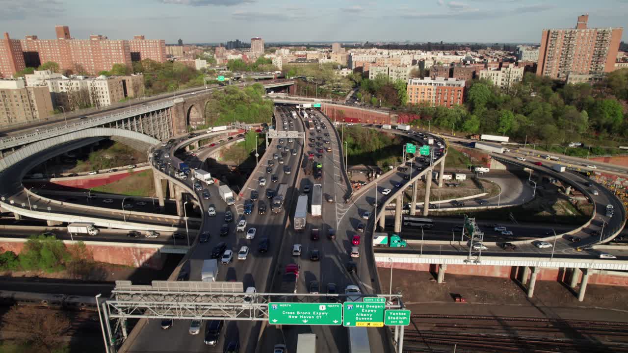 Aerial shot following NYC's cross Bronx expressway