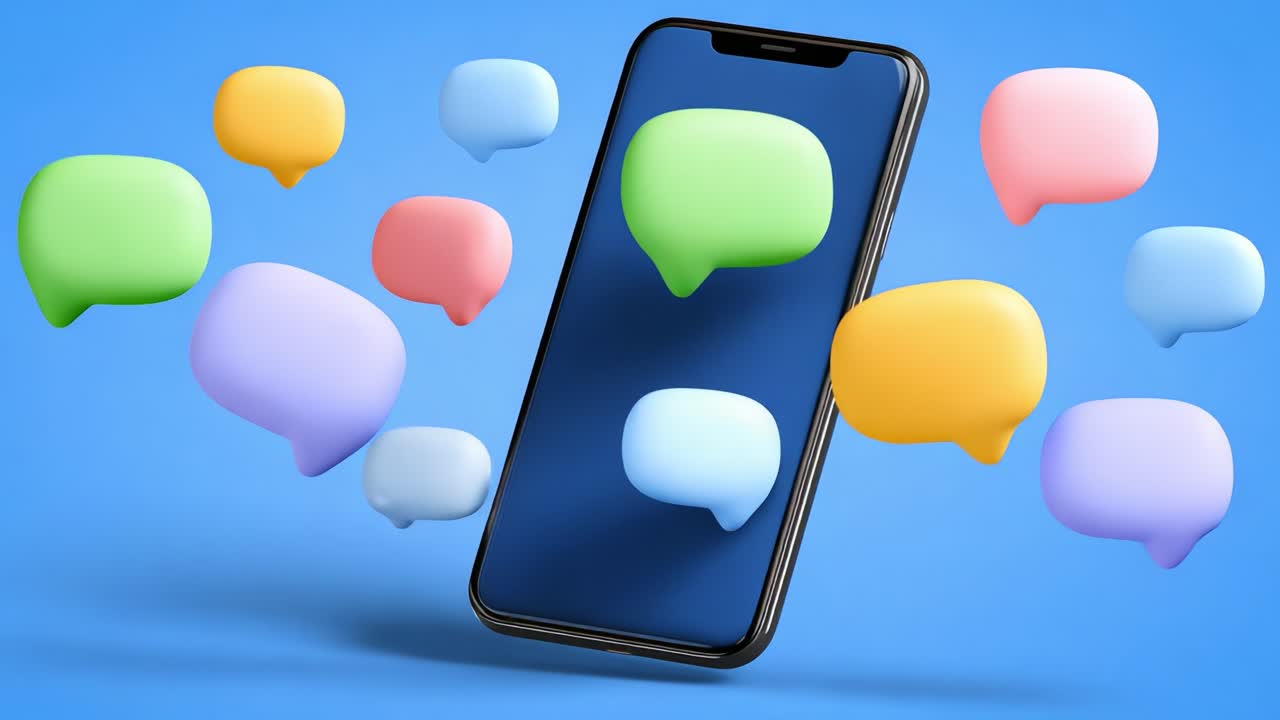 Dynamic Communication: A Creative Visualization of a Smartphone Surrounded by Colorful Speech Bubbles, Representing Messaging and Interaction in a Digital Age