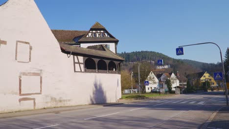 large building walls overlooking medieval church ruins in city discovered in baden baden in 4k