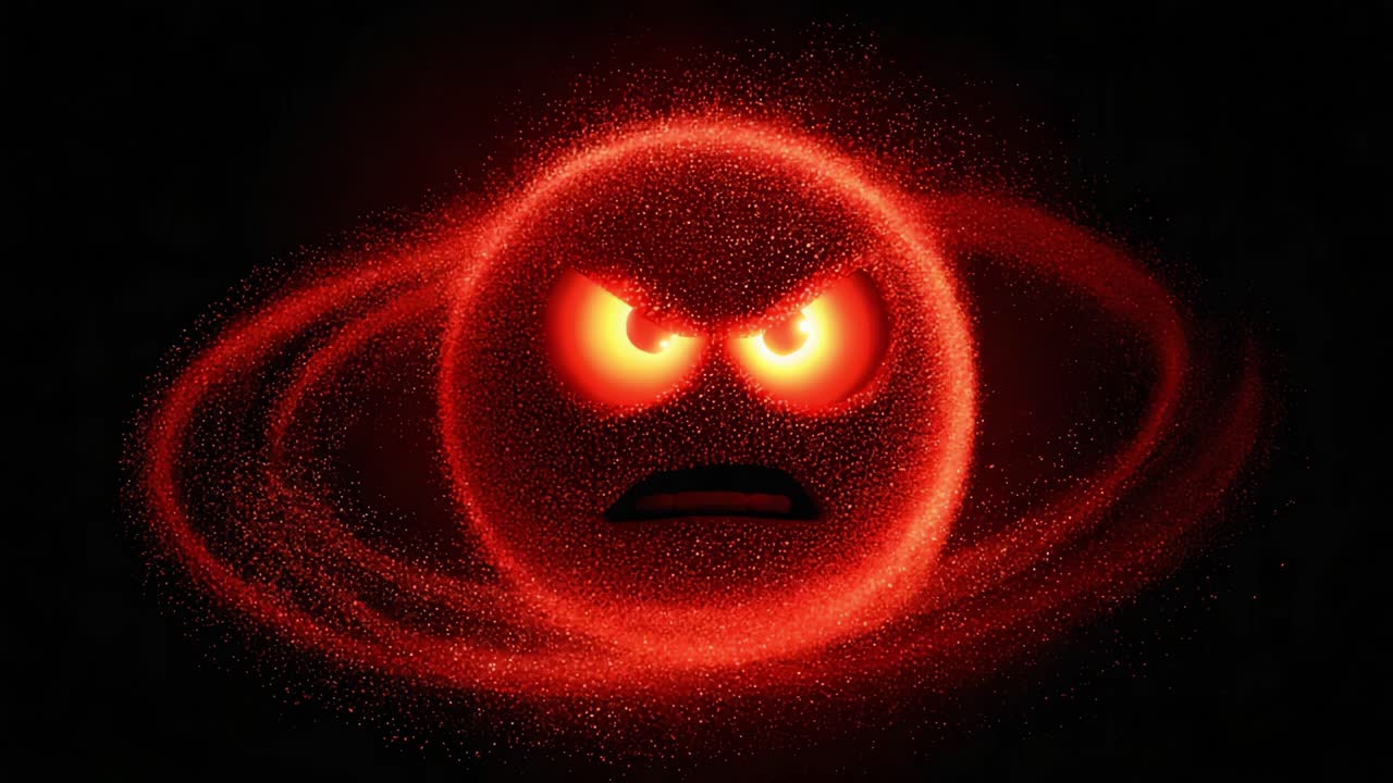 Intense Red Orb with Furious Expression Surrounded by Cosmic Rings Captures the Essence of Anger and Emotion in a Stunningly Crafted Visual Experience