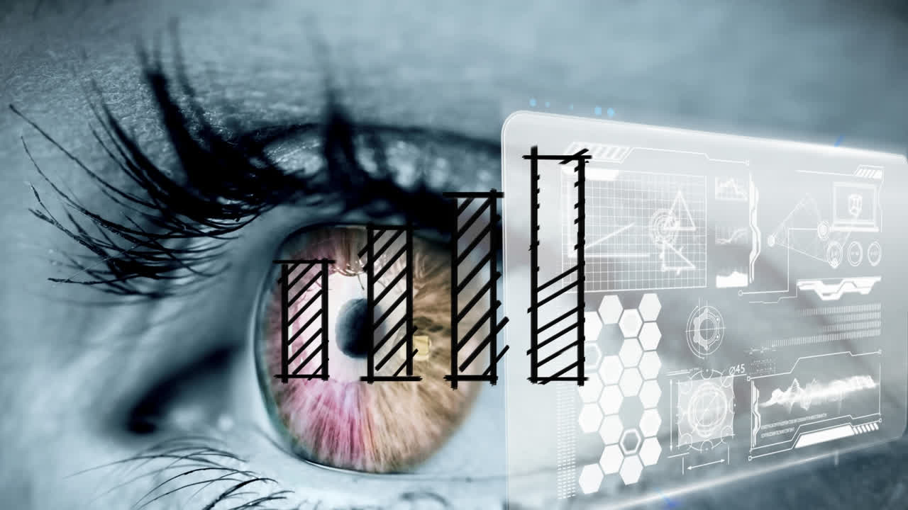 animazione di dati a freccia e grafici che si muovono sopra l'elaborazione dei dati su sfondo grigio