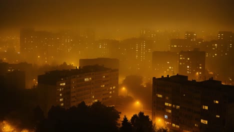 cityscape in the fog at night