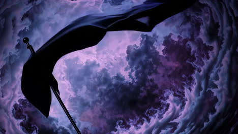 black flag against swirling ominous clouds