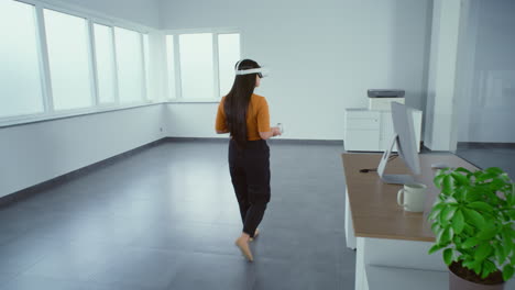 woman using vr headset in an office environment