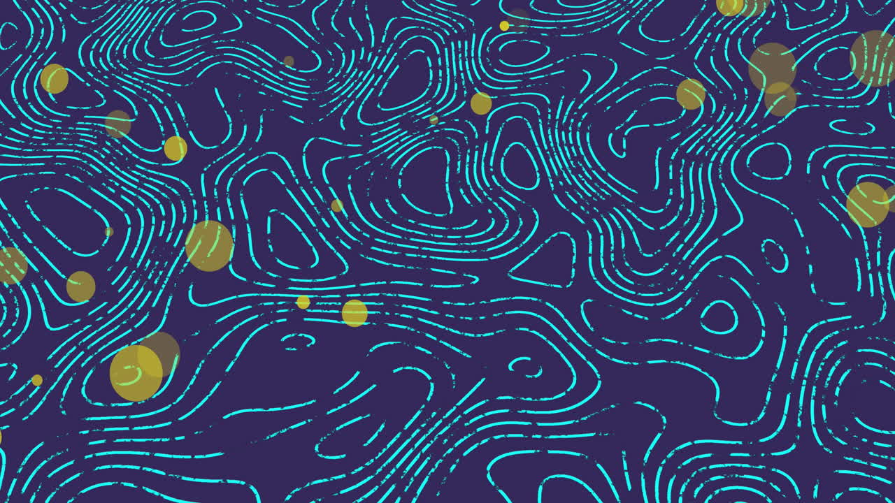 animación de manchas amarillas sobre patrones de topografía en un patrón sin costuras contra un fondo azul.