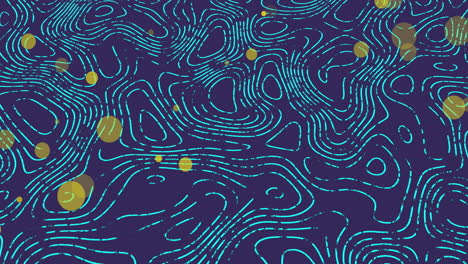 animación de manchas amarillas sobre patrones de topografía en un patrón sin costuras contra un fondo azul.