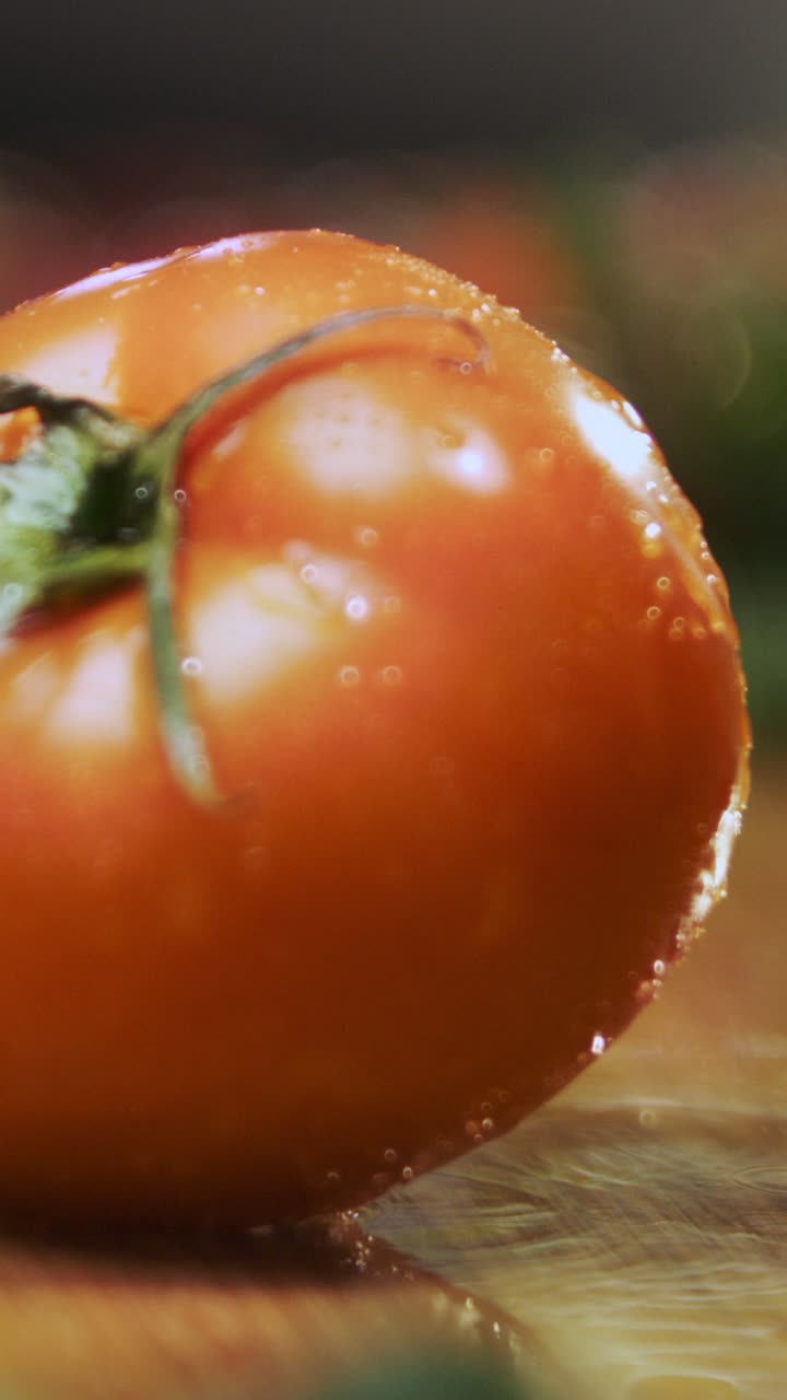 Close-up of a Fresh Tomato with Water Droplets