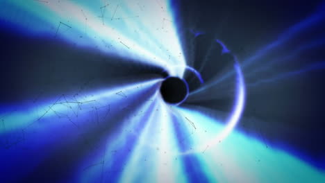 animación de redes de conexiones y círculos brillantes que giran en un túnel de luces