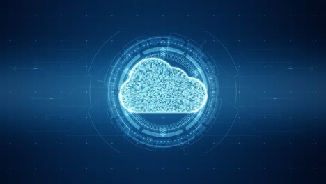 motion graphic di blue cloud computing con head up display ( hud ui ) interfaccia tecnologica a cerchio di rotazione e elementi futuristici sfondo astratto