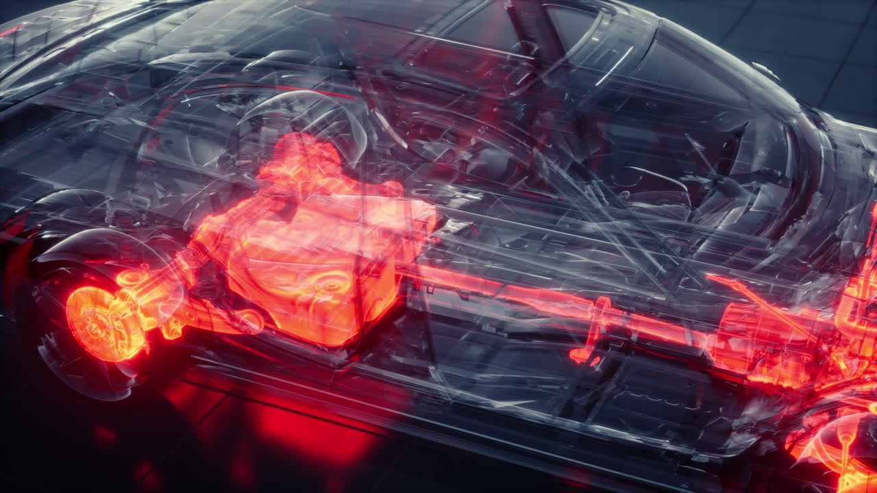 transparent car with engine in laboratory