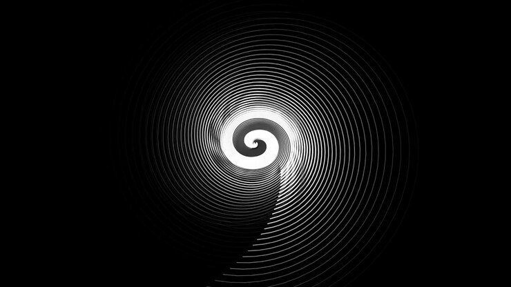 Abstract Monochrome Spiral Animation Rotating on Black Background