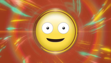 animación de emoticon con un ojo que parpadea y la lengua que sobresale sobre un fondo abstracto iluminado