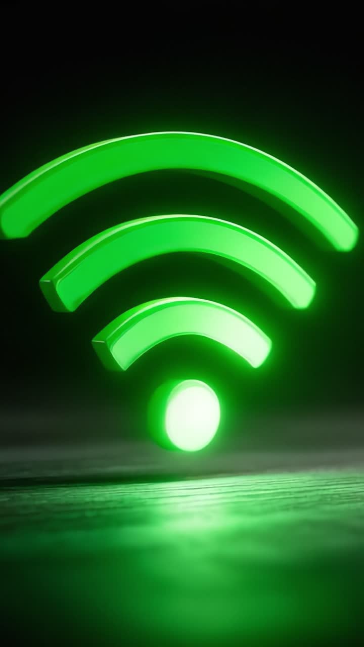 Un simbolo WiFi verde vibrante si staglia su uno sfondo scuro, rappresentando una forte connettività e la tecnologia moderna nell'era digitale.