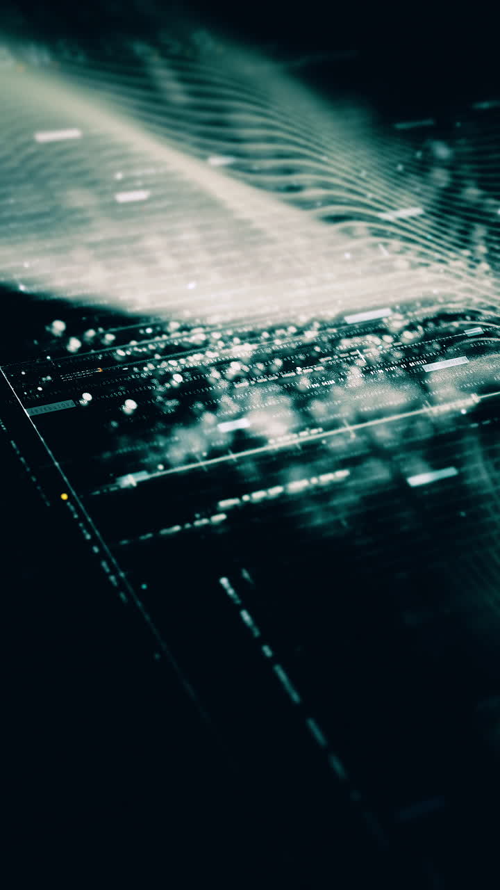 Futuristic metaverse hi-tech digital data telemetry with encrypted numbers display dynamic background for computer desktop vertical format screen display