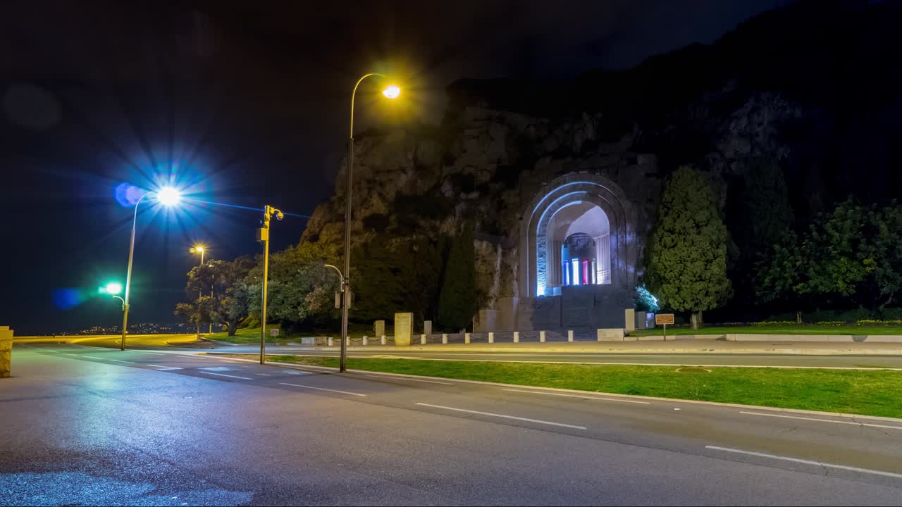 4k 타임 스 오브 나이트 (프랑스 시티 니스, 자동차와 조명)