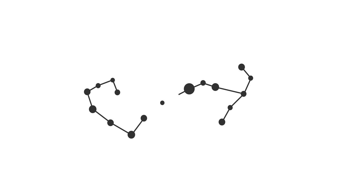 constelación de escorpión. estrellas en el cielo nocturno. constelación en estilo de arte de línea en blanco y negro. cúmulo de estrellas y galaxias. composición horizontal, calidad de video 4k